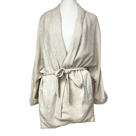 Frank & Oak Cream Belted Kimono Style Blazer - Picture 2 of 12